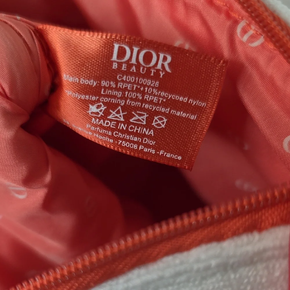 Dior White and Coral Pink CHRISTIAN DIOR Canvas Cosmetic Pouch - Picture 4 of 5
